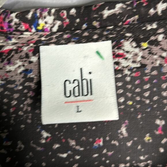 Cabi Black and Pink Semi Sheer Long Sleeve Button Front Blouse Size Large - Picture 5 of 9